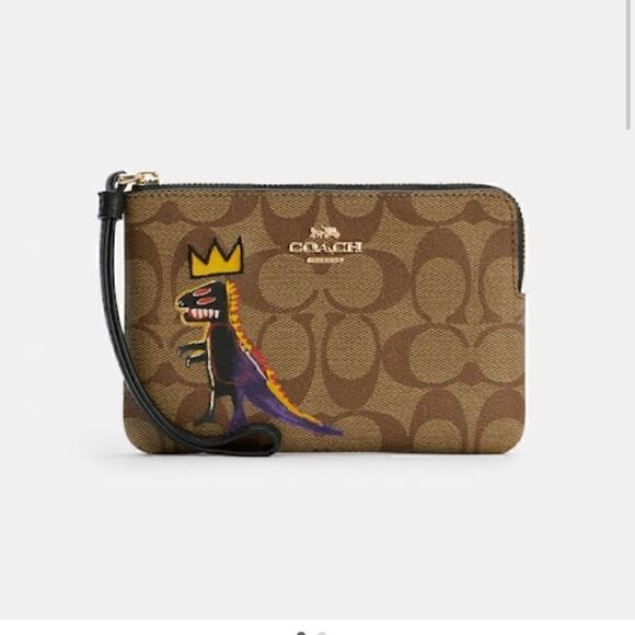 Coach X Jean Michel Basquiat Corner Zip Wristlet In Signature Canvas limited NWT - Picture 5 of 9